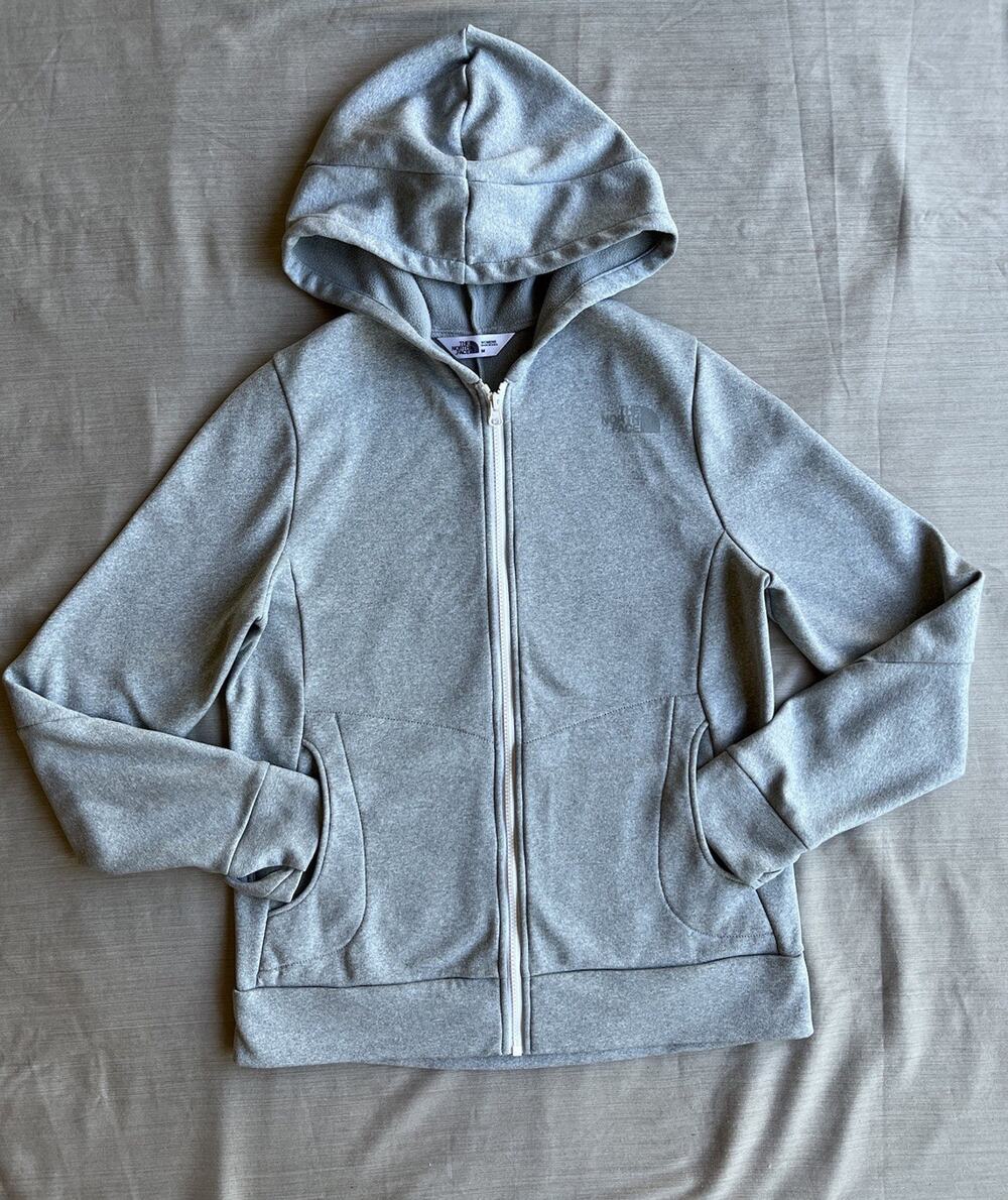 The North Face Women's M Gray Fleece Full Zip Hoodie Jacket USA *missing string